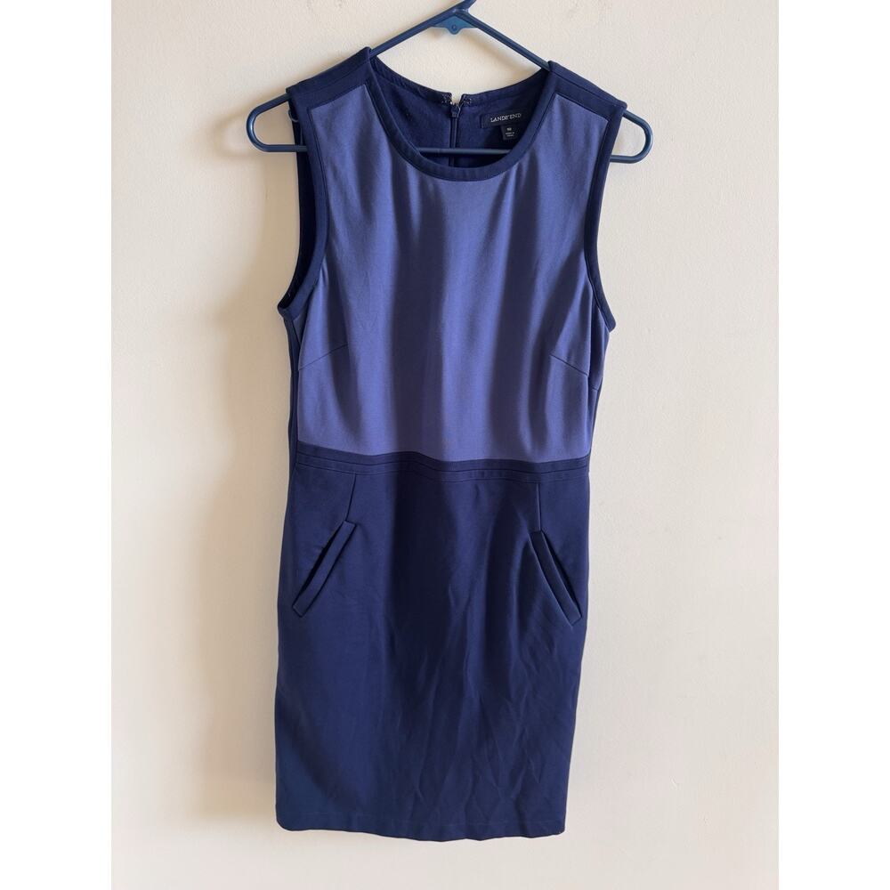 Lands' End Womens 10 Ponte Blue Colorblock Sheath Dress Sleeveless Stretch